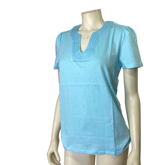 Rafaella $59 Womens Light Blue V-Neck Short Sleeve Top SM NWT - Picture 2 of 11